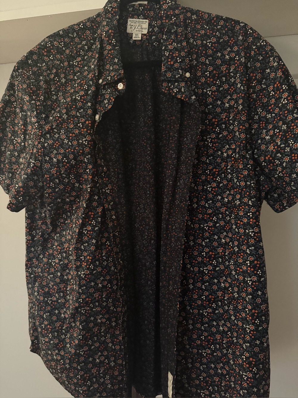 J. Crew Navy Short-Sleeve Floral Button-Up with White and Orange Flowers